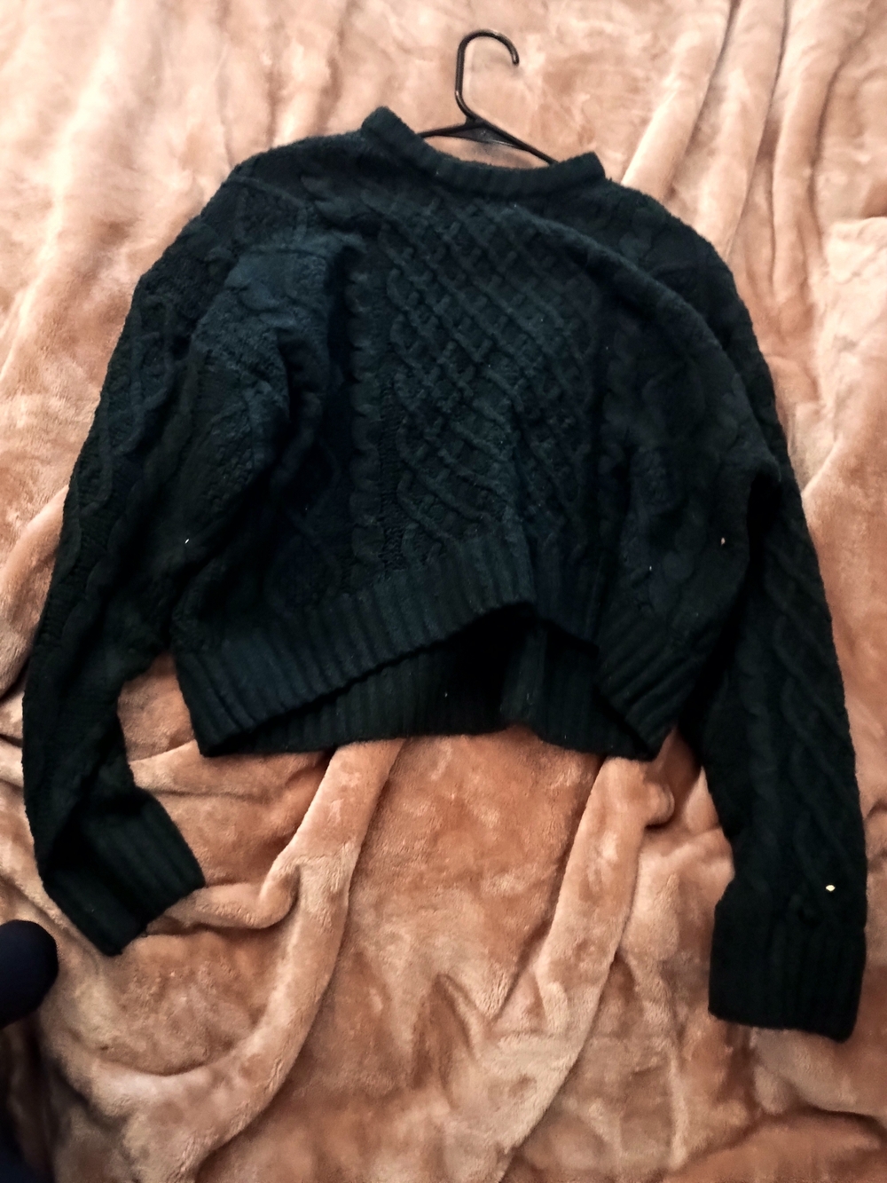 Women's Black Cable-Knit Cropped Crew Sweater
